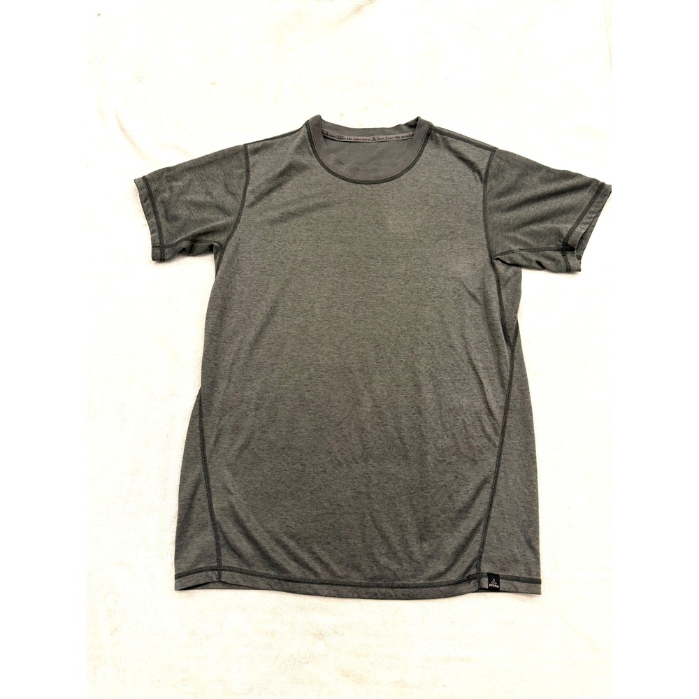 Prana‎ Mens Gray Heather Short Sleeve Performance T-Shirt Crew Neck Activewear
